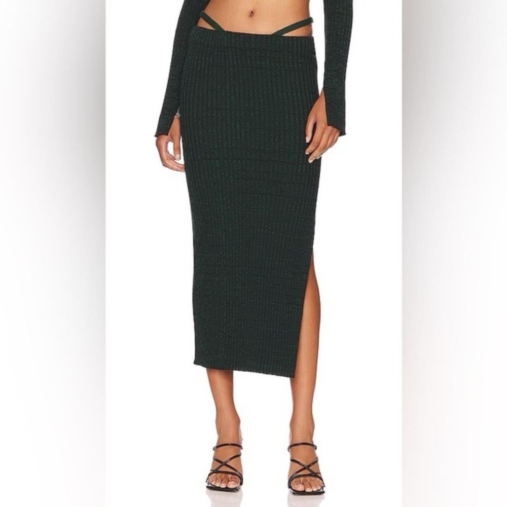 MONROW - Cosmo Rib Knit Midi Skirt – Deep Forest – XS — NWT